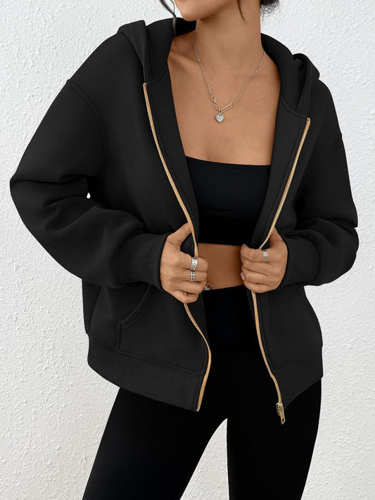 Trendy Queen Women's Zip Up Hoodie Fleece Lined Cropped Sweatshirt Y2K Oversized Fall Jacket