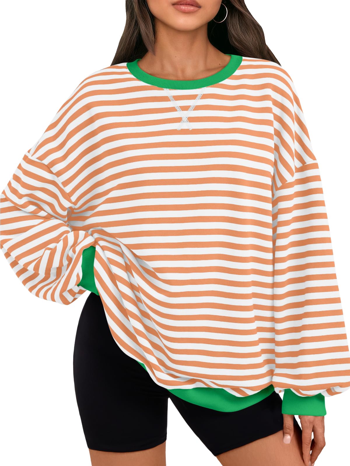 Trendy Queen Oversized Sweatshirt for Women 2026 Fall Crewneck Striped Long Sleeve Shirts Hoodies Cute Top Y2K Outfits