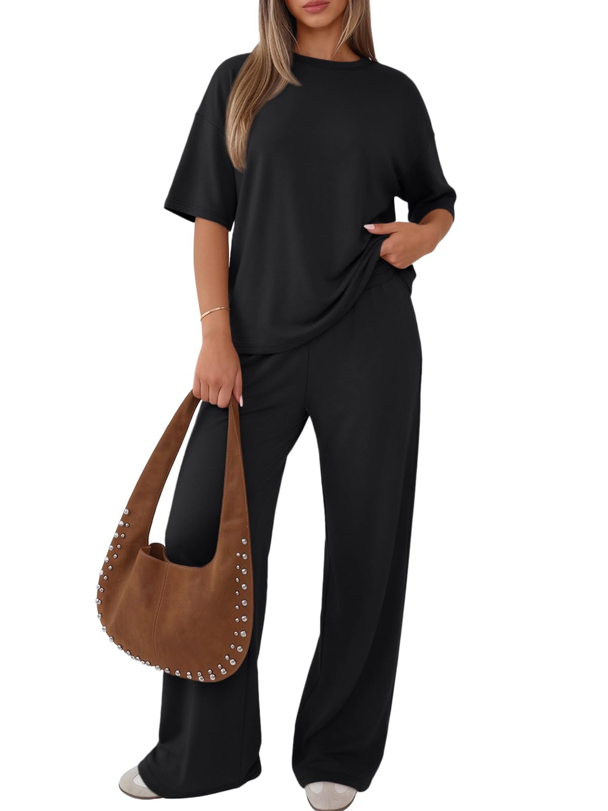 Trendy Queen Women 2 Piece Matching Summer Lounge Sets Clothing 2026 Short Sleeve Shirts & Pants Travel Outfit