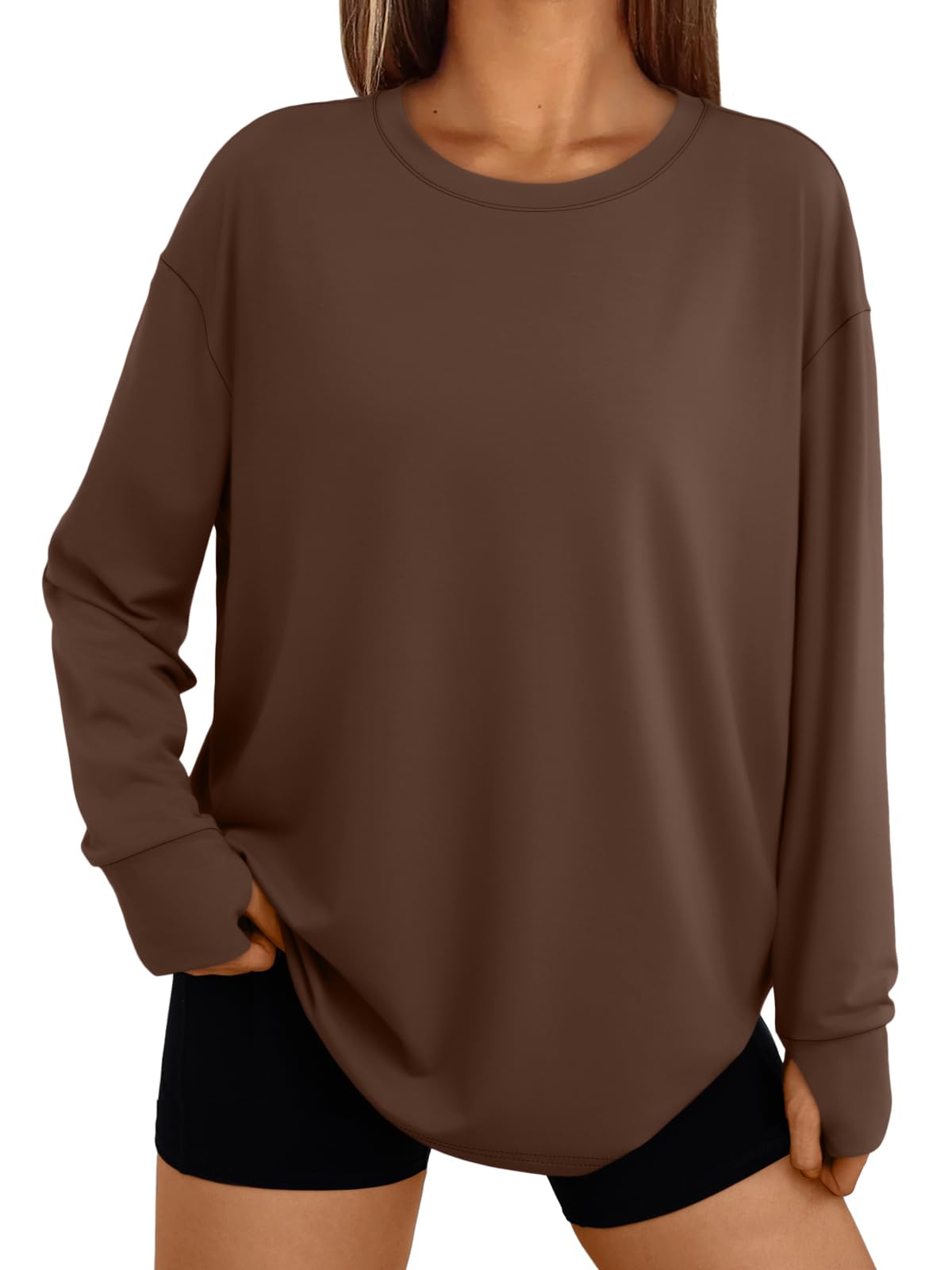 Trendy Queen Womens Oversized T Shirts Fall Thumb Hole Long Sleeve Workout Tops Fashion Plus Size Gym Loose Y2k Tunic Tee