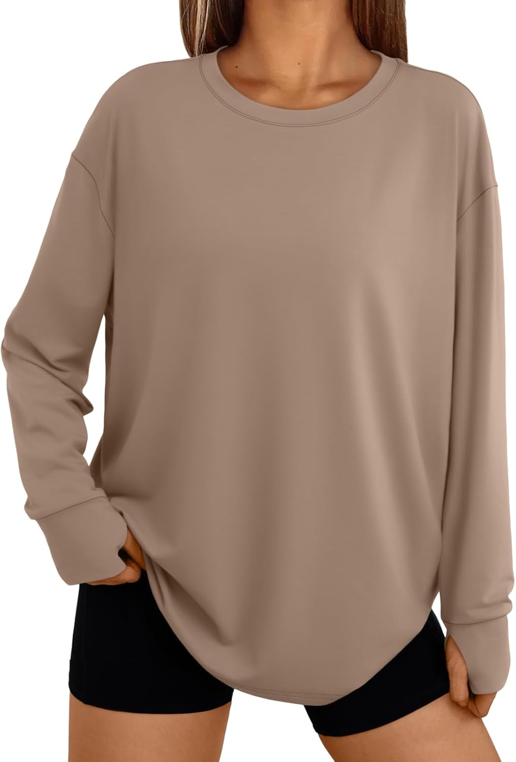 Trendy Queen Womens Oversized T Shirts Fall Thumb Hole Long Sleeve Workout Tops Fashion Plus Size Gym Loose Y2k Tunic Tee