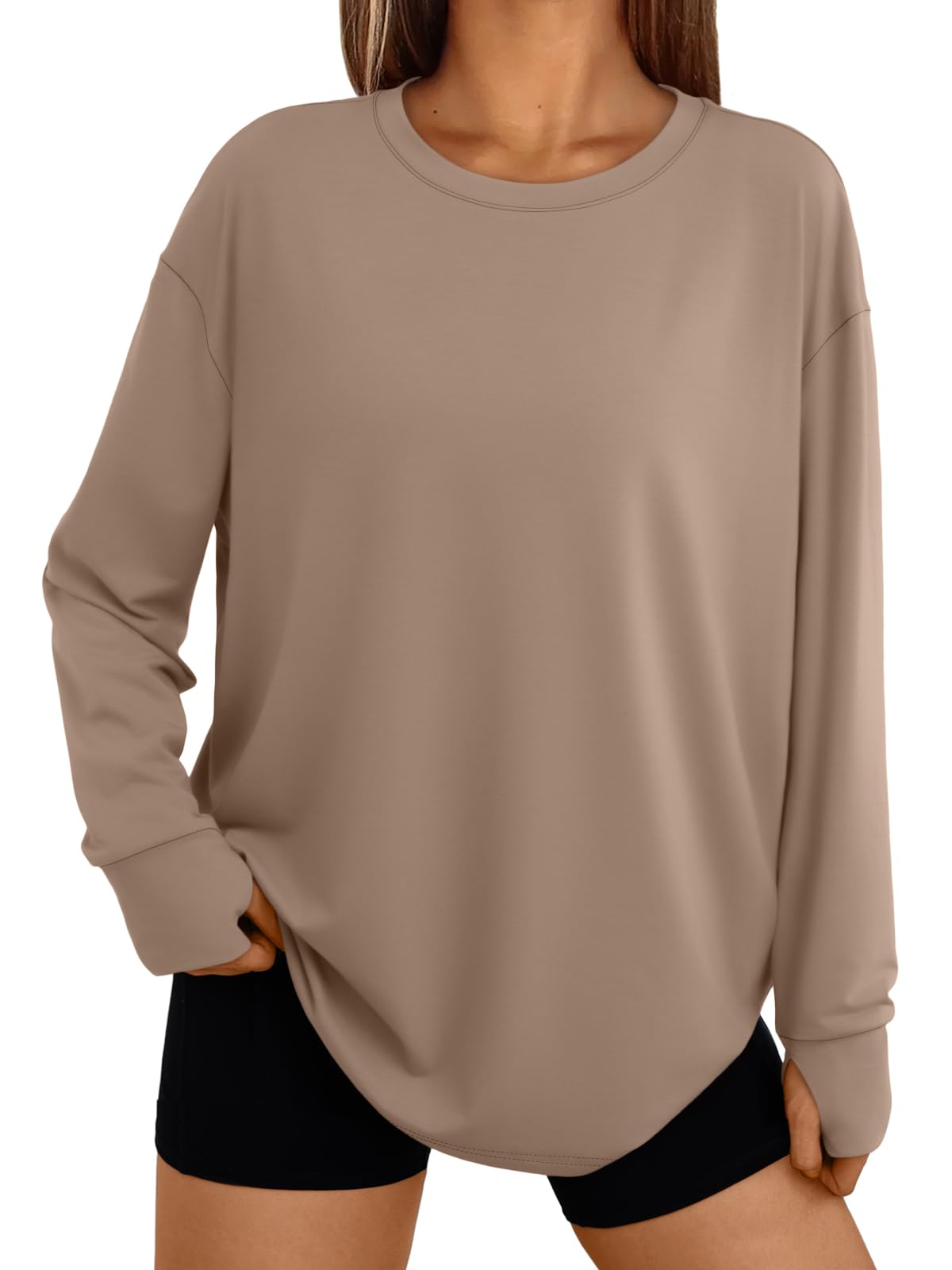 Trendy Queen Womens Oversized T Shirts Fall Thumb Hole Long Sleeve Workout Tops Fashion Plus Size Gym Loose Y2k Tunic Tee