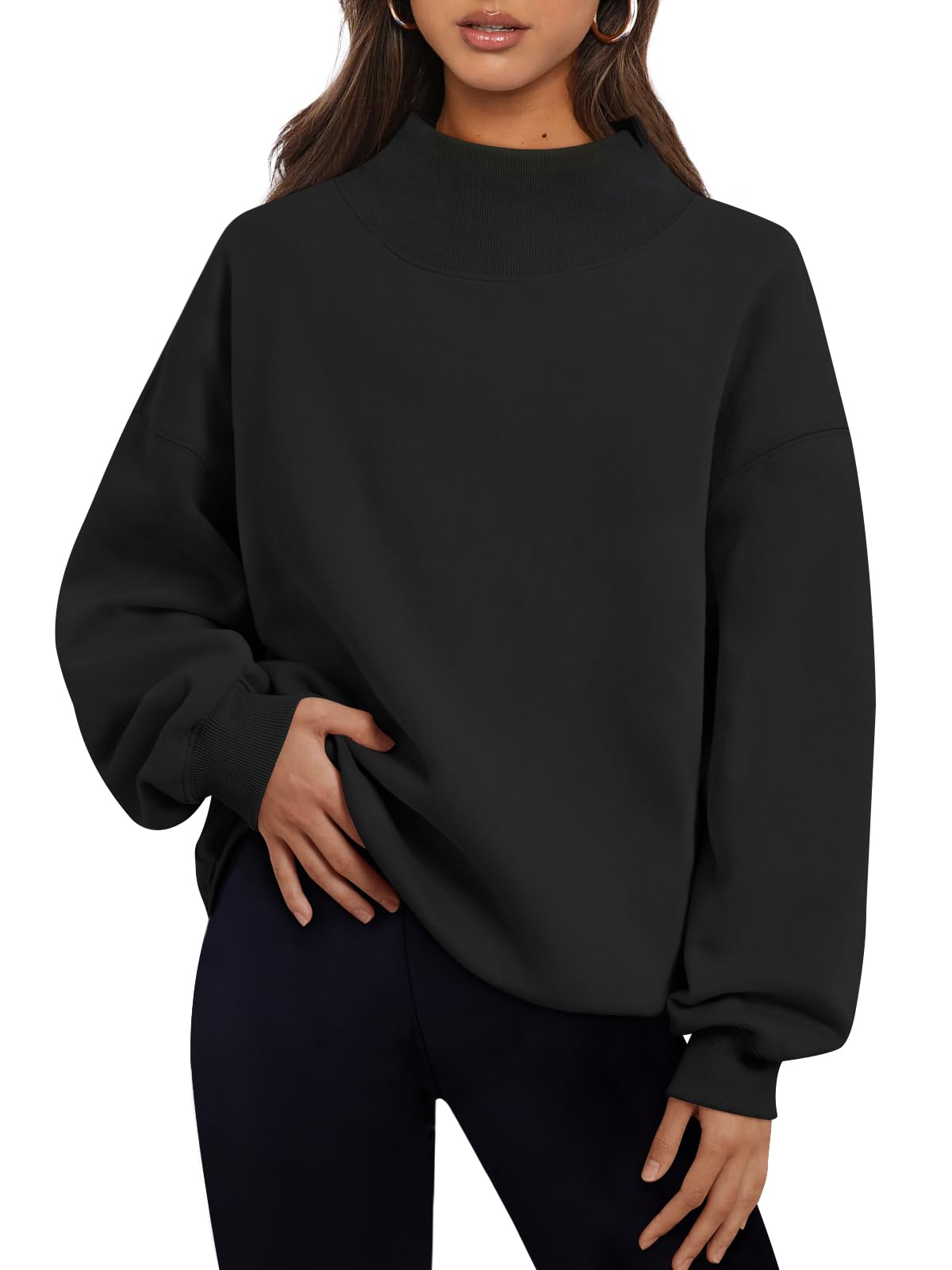 Trendy Queen Womens Oversized Sweatshirts Mock Neck Pullover Long Sleeve Tops Fall Fashion Outfits 2026 Clothes