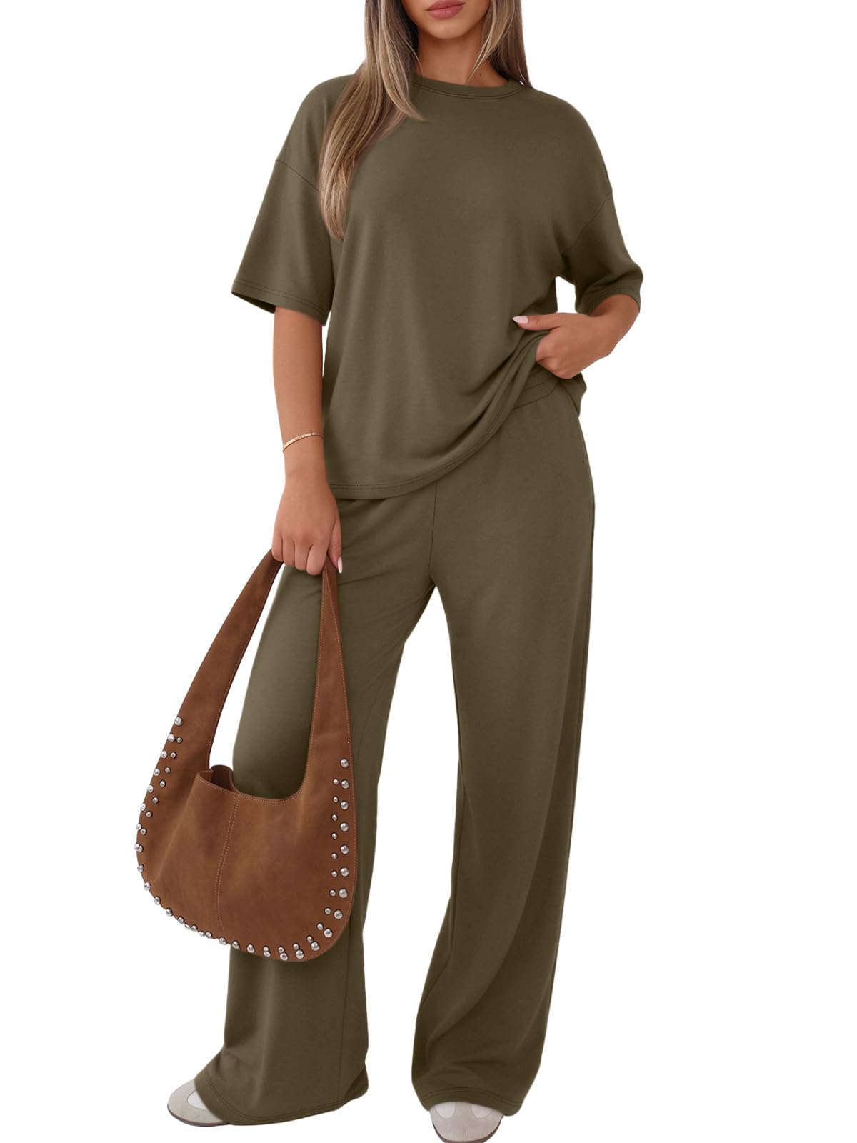 Trendy Queen Women 2 Piece Matching Summer Lounge Sets Clothing 2026 Short Sleeve Shirts & Pants Travel Outfit