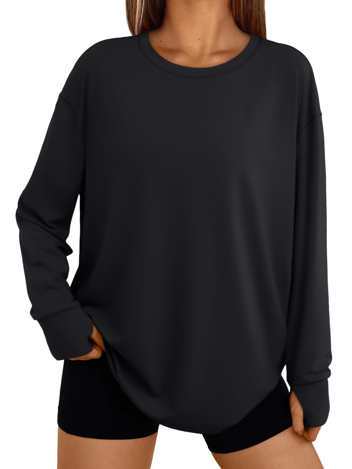 Trendy Queen Womens Oversized T Shirts Fall Thumb Hole Long Sleeve Workout Tops Fashion Plus Size Gym Loose Y2k Tunic Tee