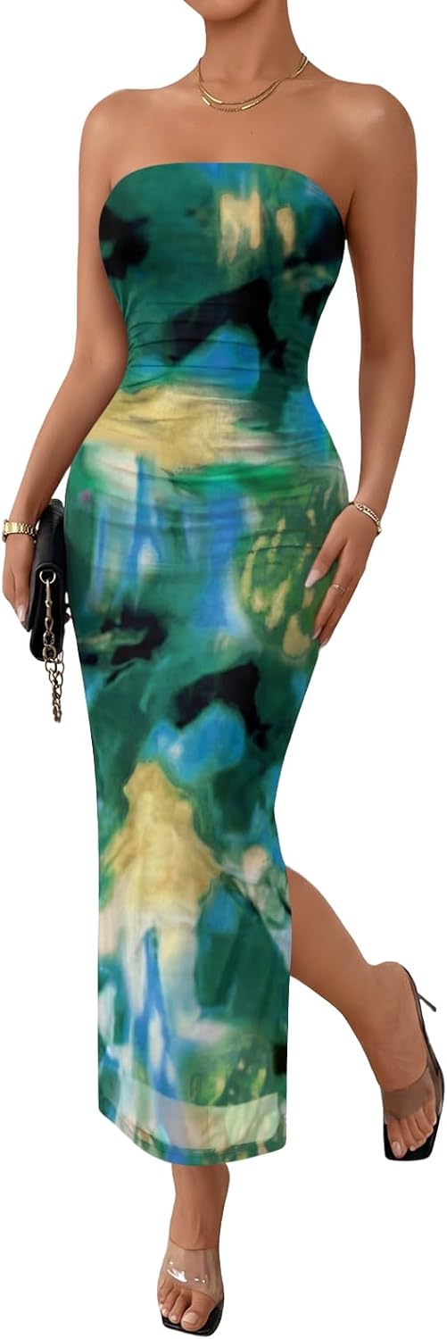 Trendy Queen Women Strapless Tube Dress Summer Beach Vacation Outfits Maxi Party Bodycon Dresses 2026 Wedding Guest Clothes