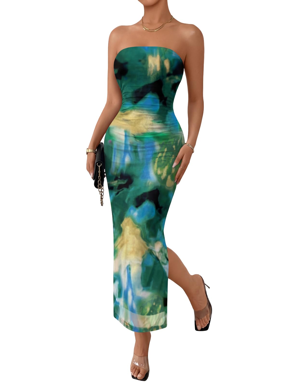 Trendy Queen Women Strapless Tube Dress Summer Beach Vacation Outfits Maxi Party Bodycon Dresses 2026 Wedding Guest Clothes