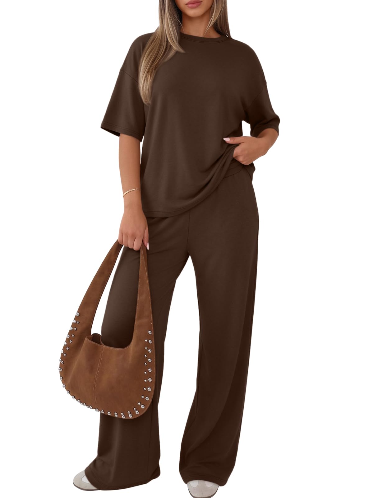 Trendy Queen Women 2 Piece Matching Summer Lounge Sets Clothing 2026 Short Sleeve Shirts & Pants Travel Outfit
