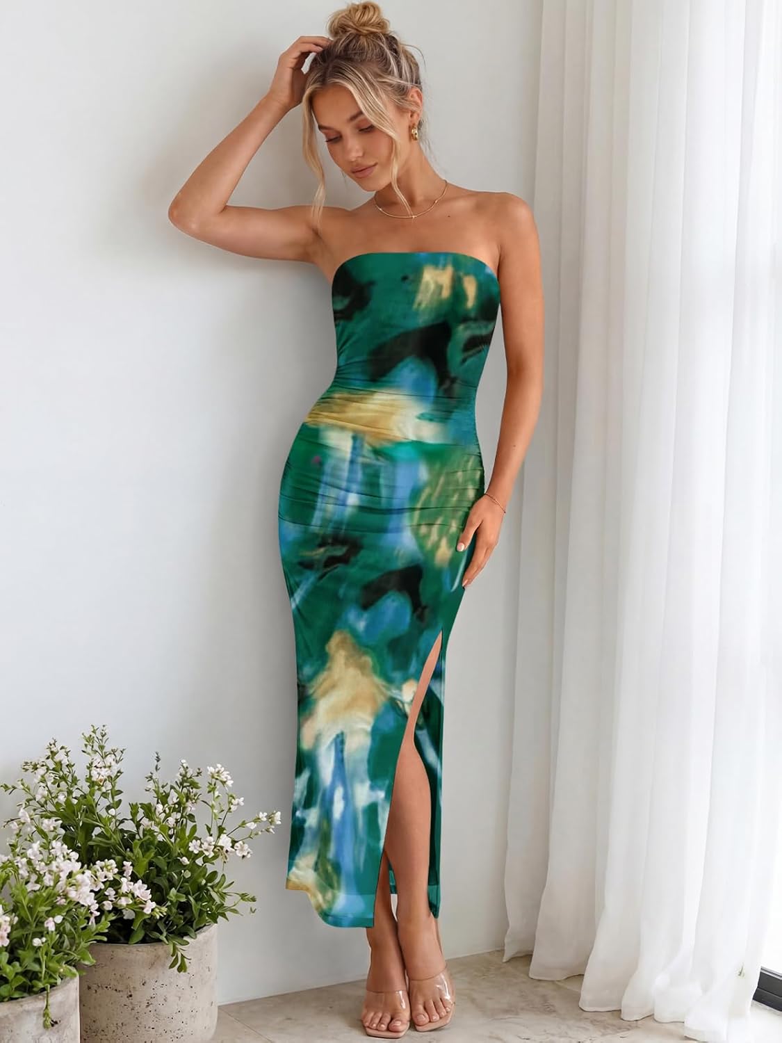 Trendy Queen Women Strapless Tube Dress Summer Beach Vacation Outfits Maxi Party Bodycon Dresses 2026 Wedding Guest Clothes