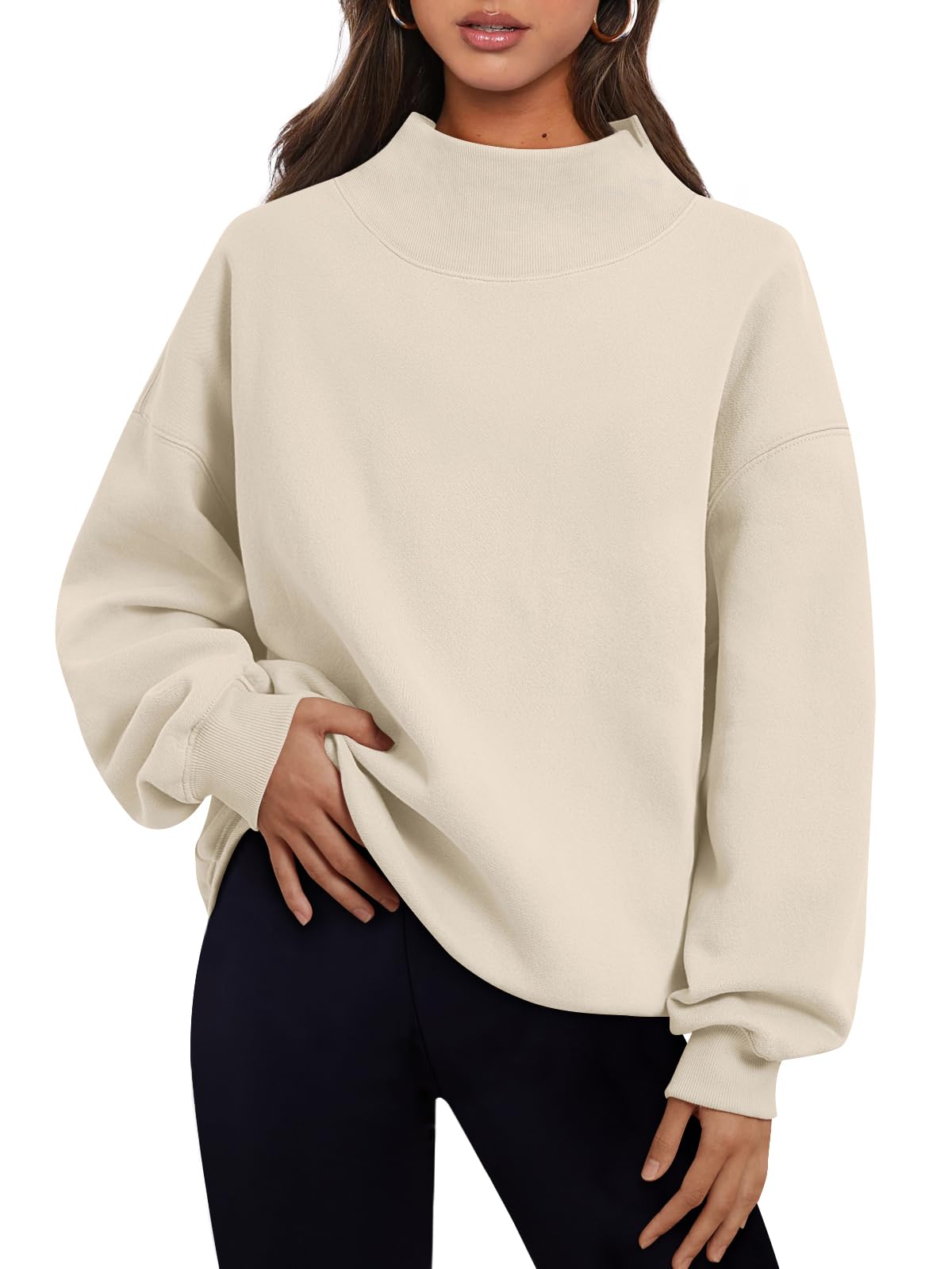 Trendy Queen Womens Oversized Sweatshirts Mock Neck Pullover Long Sleeve Tops Fall Fashion Outfits 2026 Clothes