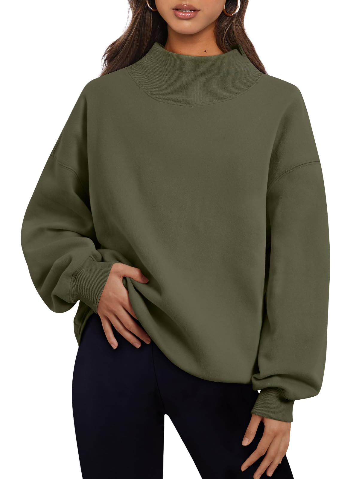 Trendy Queen Womens Oversized Sweatshirts Mock Neck Pullover Long Sleeve Tops Fall Fashion Outfits 2026 Clothes