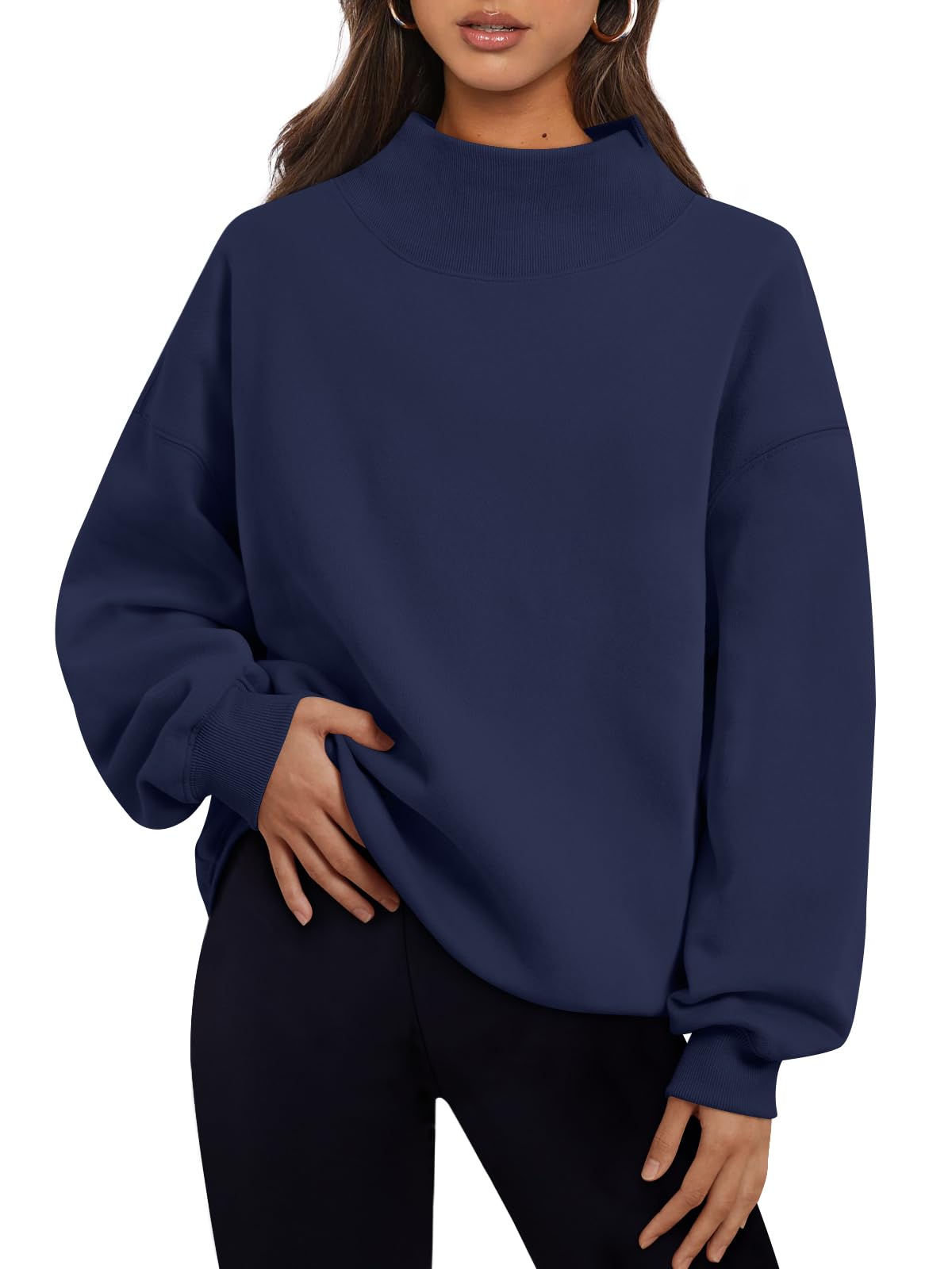 Trendy Queen Womens Oversized Sweatshirts Mock Neck Pullover Long Sleeve Tops Fall Fashion Outfits 2026 Clothes