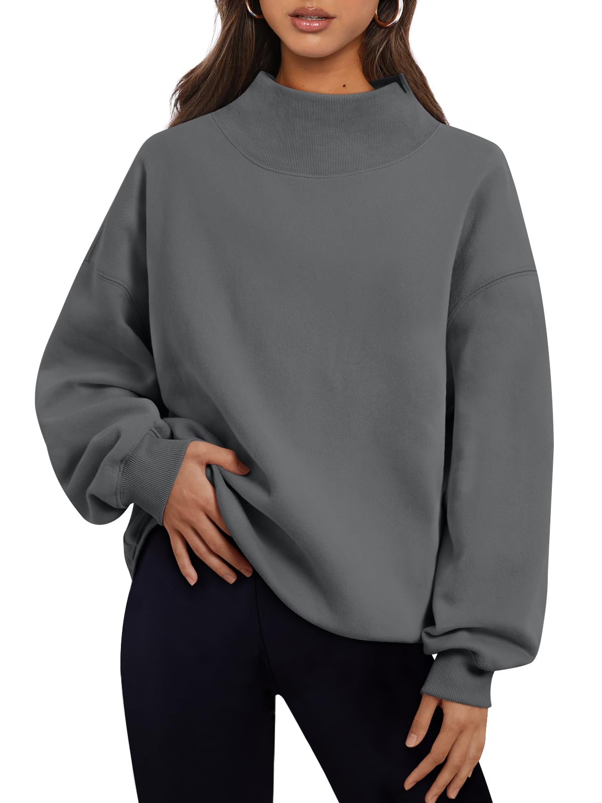 Trendy Queen Womens Oversized Sweatshirts Mock Neck Pullover Long Sleeve Tops Fall Fashion Outfits 2026 Clothes
