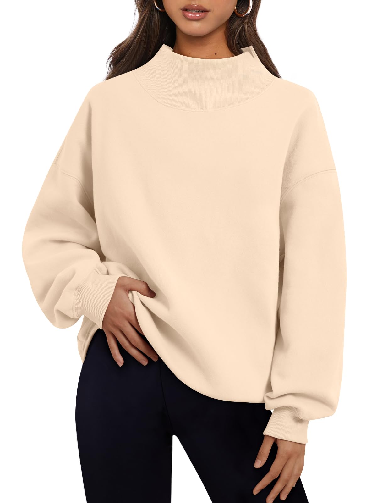 Trendy Queen Womens Oversized Sweatshirts Mock Neck Pullover Long Sleeve Tops Fall Fashion Outfits 2026 Clothes