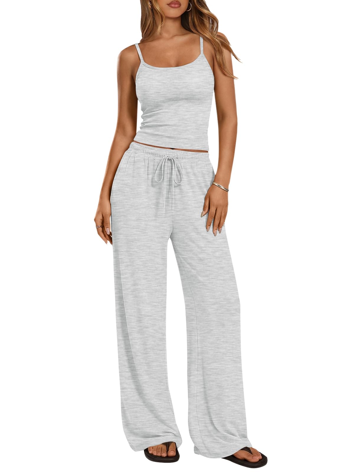 Trendy Queen Women's 2 Piece Lounge Set Spring Outfits - Camisole Top & Wide Leg Pants