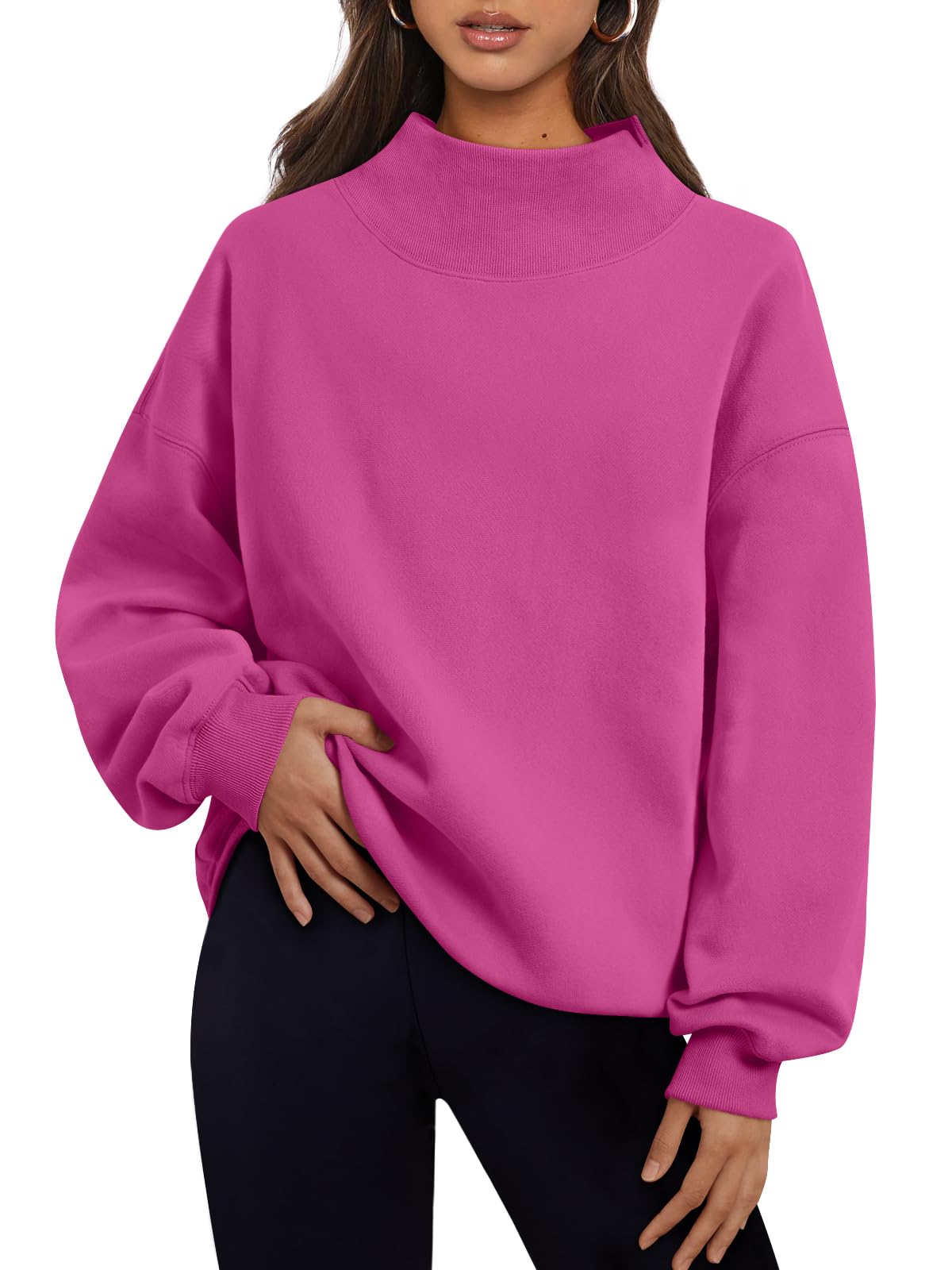 Trendy Queen Womens Oversized Sweatshirts Mock Neck Pullover Long Sleeve Tops Fall Fashion Outfits 2026 Clothes