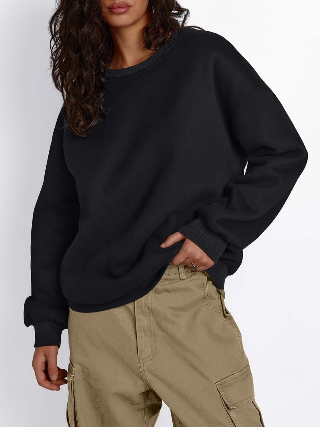 Trendy Queen Fleece Sherpa Lined Sweatshirts for Women 2025 Fall Fashion Winter Crewneck Pullover Hoodies Outfits Clothes