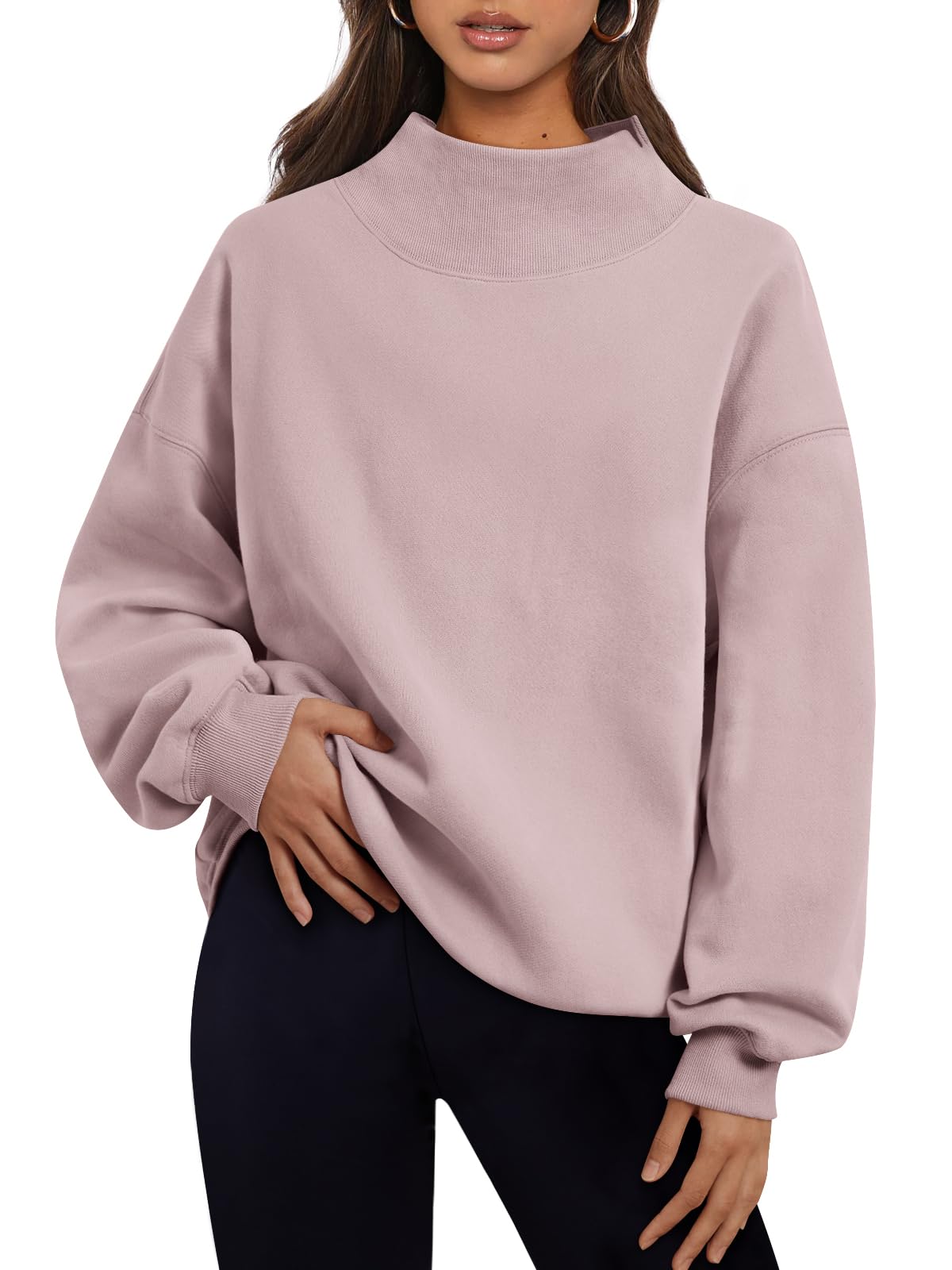 Trendy Queen Womens Oversized Sweatshirts Mock Neck Pullover Long Sleeve Tops Fall Fashion Outfits 2026 Clothes