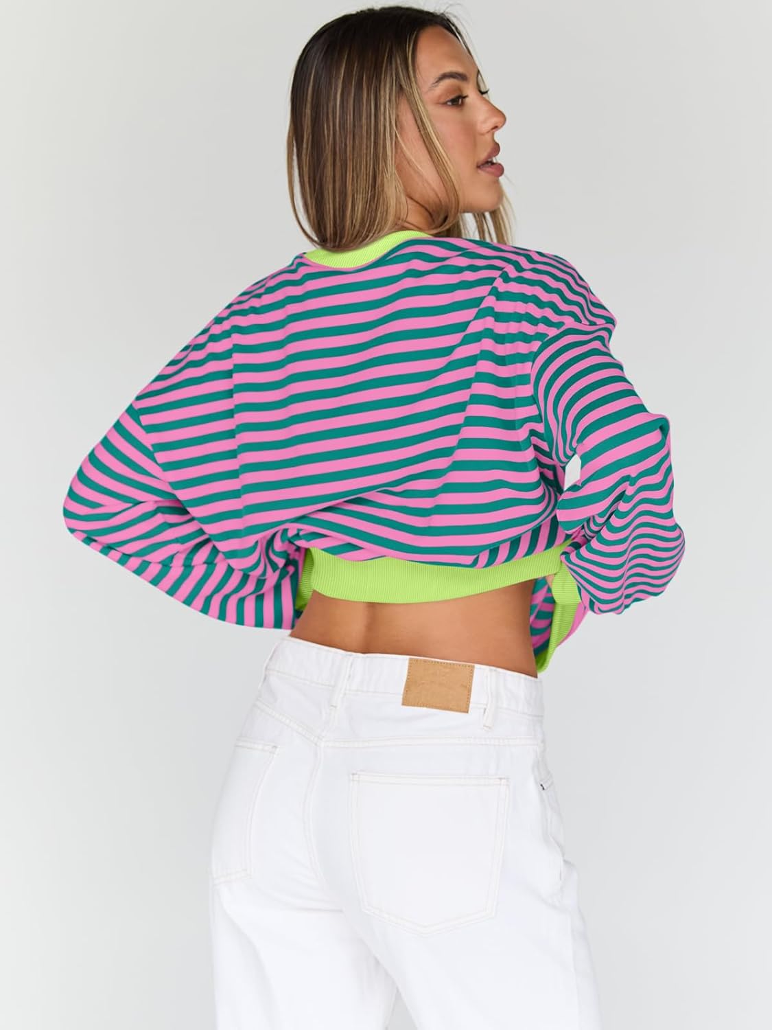 Trendy Queen Oversized Sweatshirt for Women 2026 Fall Crewneck Striped Long Sleeve Shirts Hoodies Cute Top Y2K Outfits