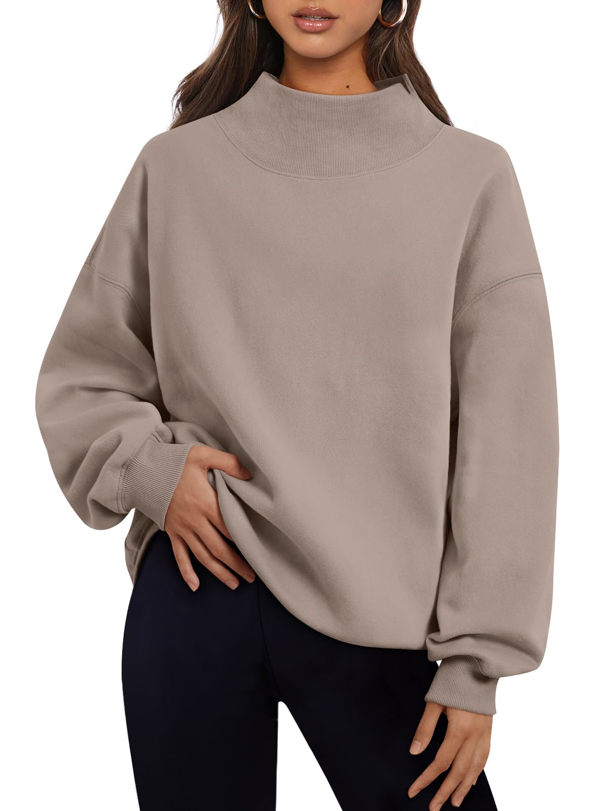 Trendy Queen Womens Oversized Sweatshirts Mock Neck Pullover Long Sleeve Tops Fall Fashion Outfits 2026 Clothes