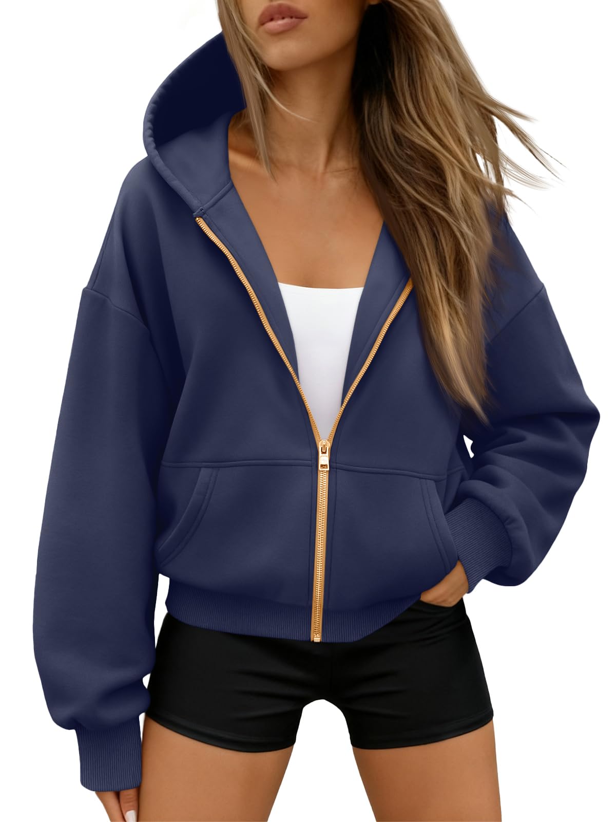 Trendy Queen Women's Zip Up Hoodie Fleece Lined Cropped Sweatshirt Y2K Oversized Fall Jacket