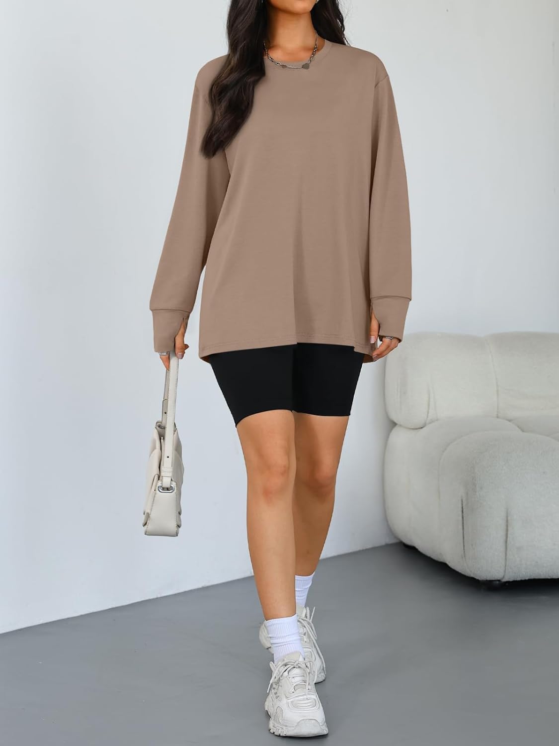 Trendy Queen Womens Oversized T Shirts Fall Thumb Hole Long Sleeve Workout Tops Fashion Plus Size Gym Loose Y2k Tunic Tee