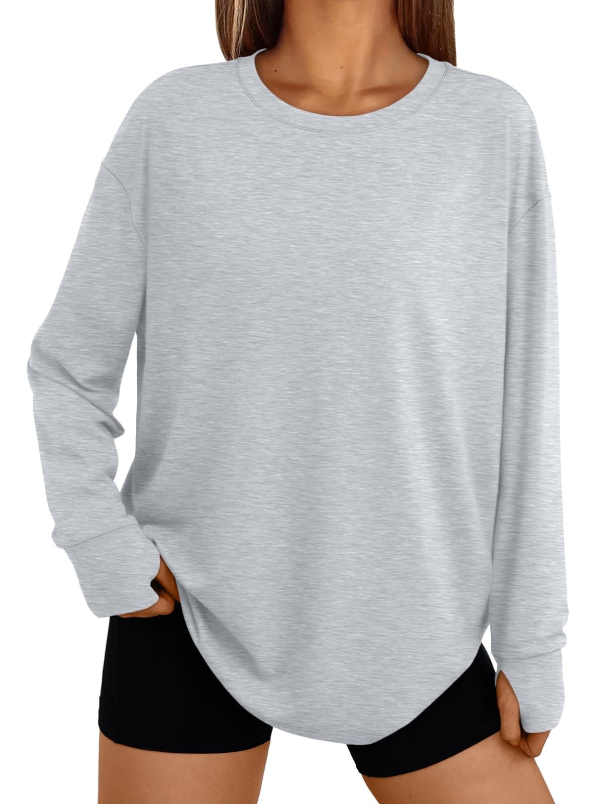 Trendy Queen Womens Oversized T Shirts Fall Thumb Hole Long Sleeve Workout Tops Fashion Plus Size Gym Loose Y2k Tunic Tee