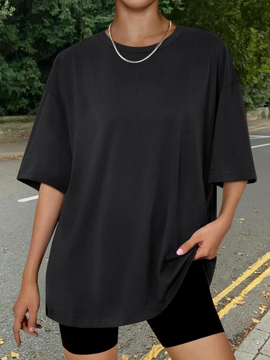 Trendy Queen Womens Oversized Summer T-Shirts Plus Size Short Sleeves Workout Tops