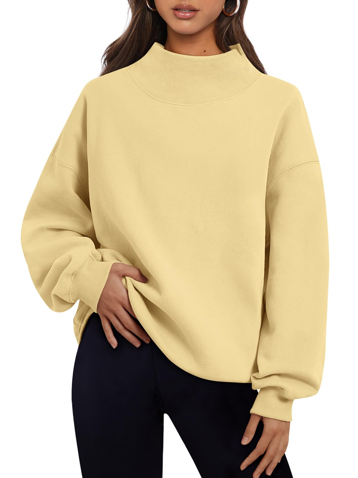 Trendy Queen Womens Oversized Sweatshirts Mock Neck Pullover Long Sleeve Tops Fall Fashion Outfits 2026 Clothes