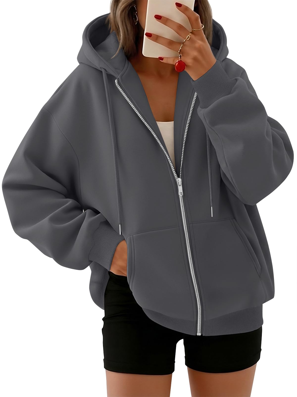 Trendy Queen Womens Zip Up Hoodies 2026 Oversized Sweatshirt