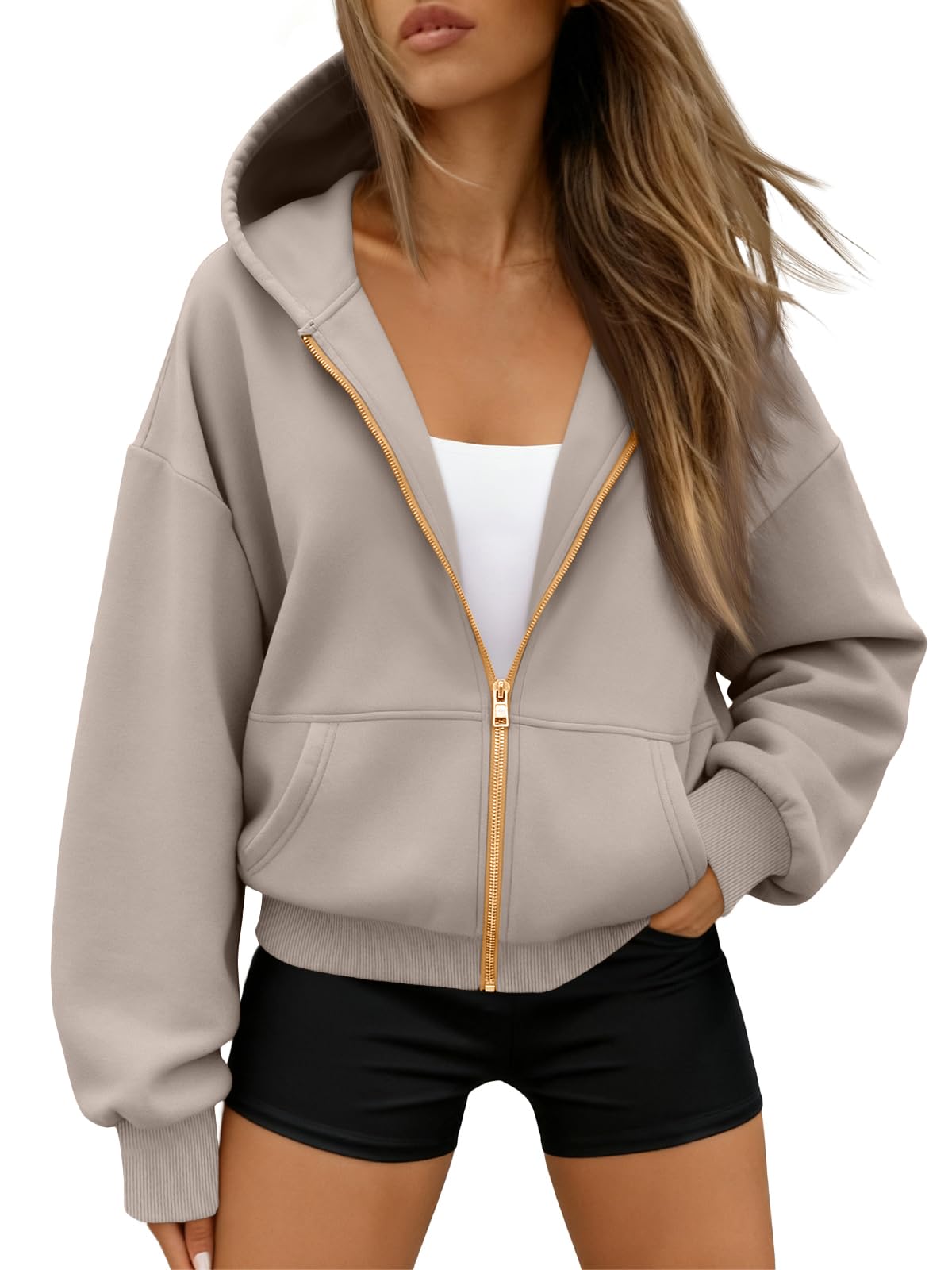 Trendy Queen Women's Zip Up Hoodie Fleece Lined Cropped Sweatshirt Y2K Oversized Fall Jacket