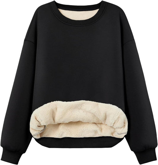 Trendy Queen Fleece Sherpa Lined Sweatshirts for Women 2025 Fall Fashion Winter Crewneck Pullover Hoodies Outfits Clothes
