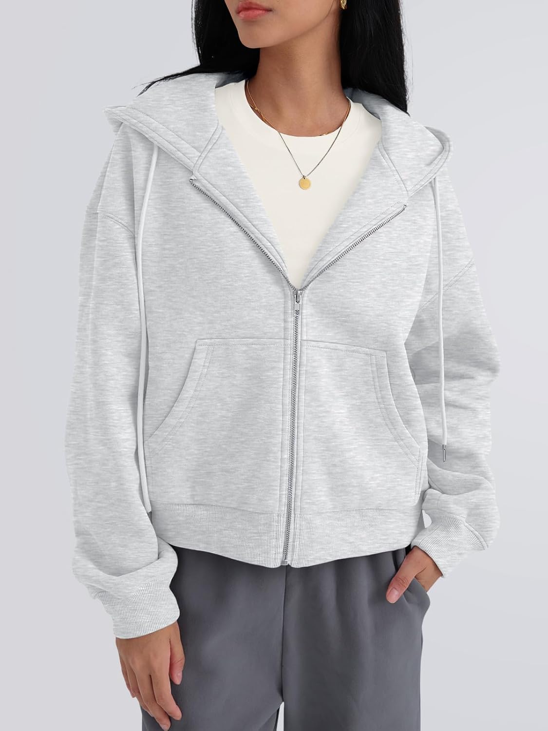 Trendy Queen Zip Up Hoodies For Women Cropped Sweatshirts Fall Fashion Outfits 2026 Y2k Fleece Teen Girls Clothes