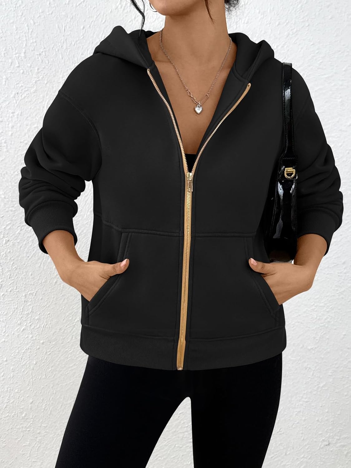 Trendy Queen Women's Zip Up Hoodie Fleece Lined Cropped Sweatshirt Y2K Oversized Fall Jacket