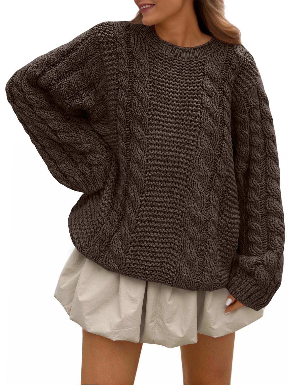 Trendy Queen Cable Knit Oversized Sweaters Womens Cozy Pullover Sweater Fall Winter Clothes