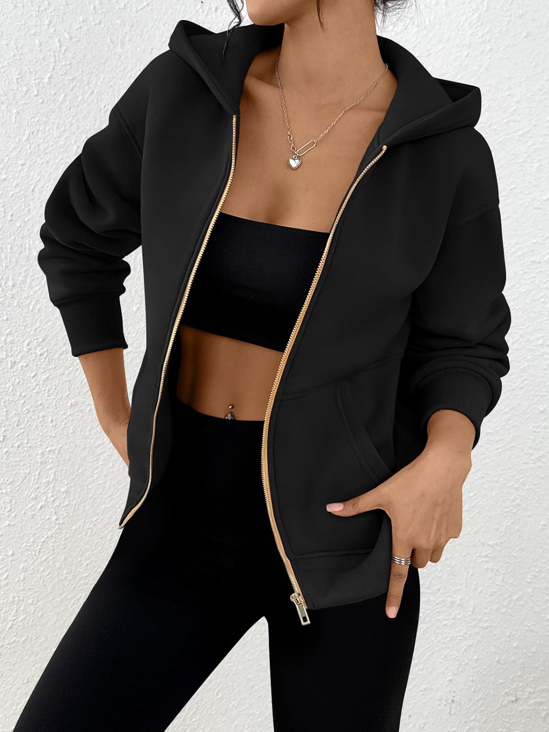 Trendy Queen Women's Zip Up Hoodie Fleece Lined Cropped Sweatshirt Y2K Oversized Fall Jacket