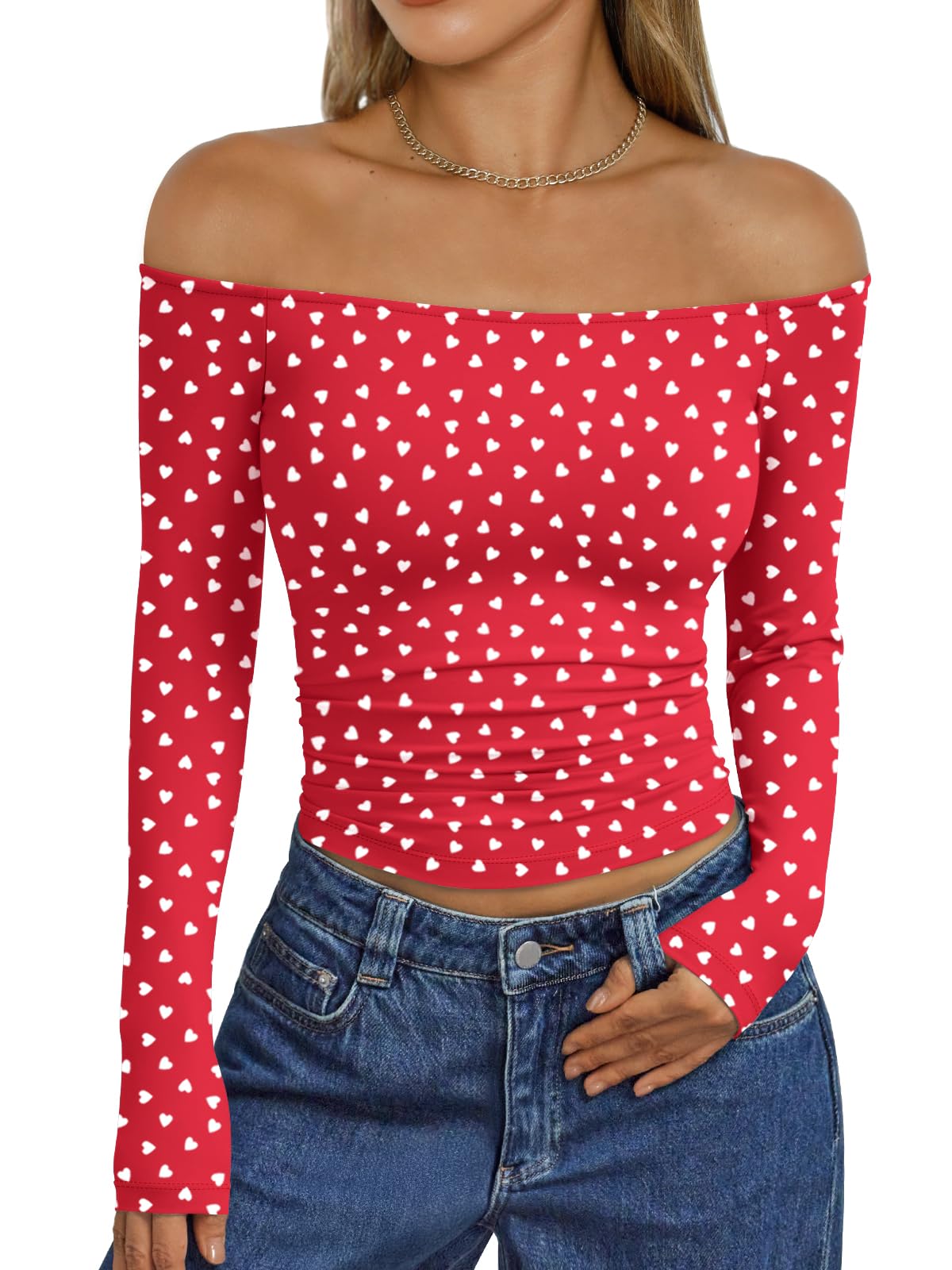 Trendy Queen Womens Long Sleeve Off The Shoulder Tops Going Out Cute Basic Y2K Fall Fashion 2026 Outfits Clothes