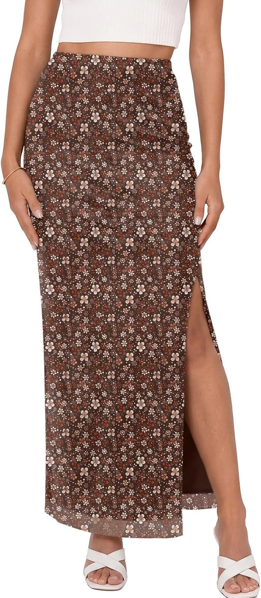 Trendy Queen Floral Long Skirts for Women Trendy Mesh Y2k Skirt Bodycon Dress Vacation Outfits Summer Clothes 2026