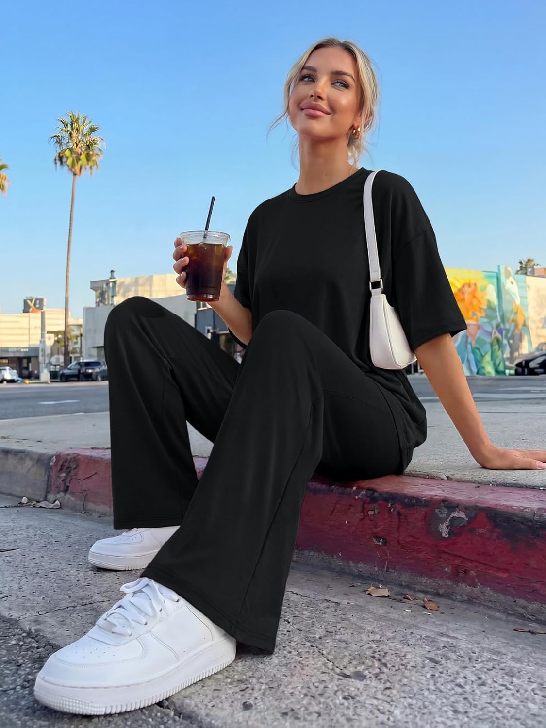 Trendy Queen Women 2 Piece Matching Summer Lounge Sets Clothing 2026 Short Sleeve Shirts & Pants Travel Outfit