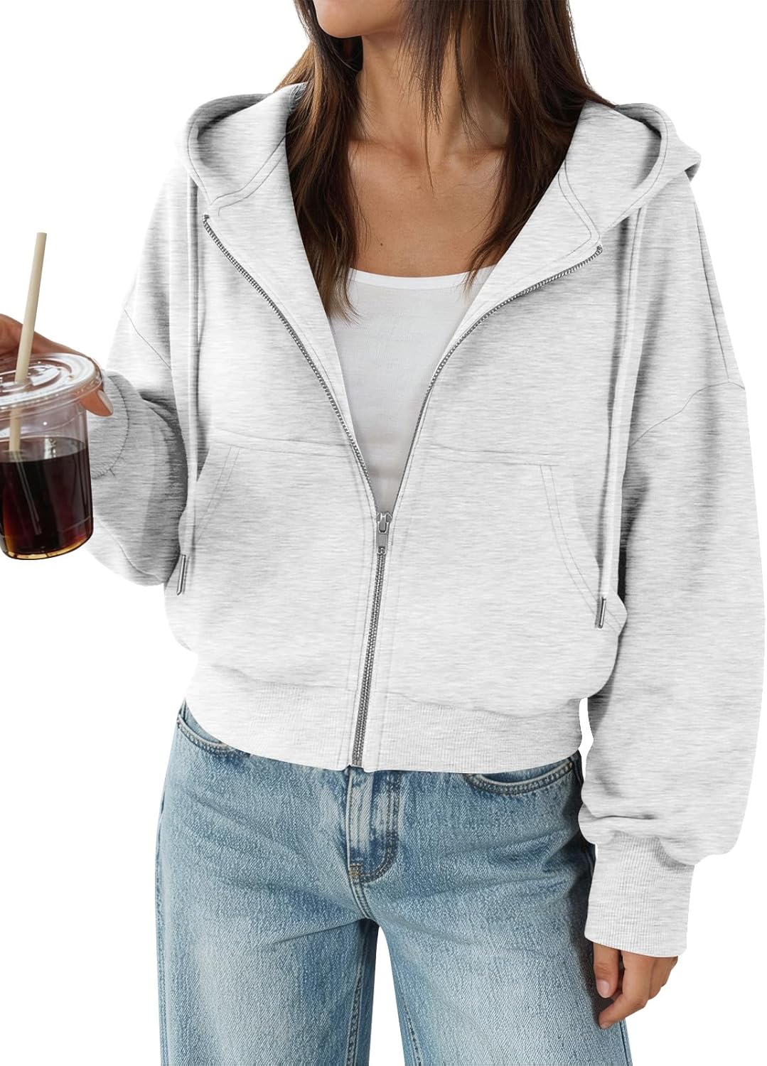 Trendy Queen Zip Up Hoodies For Women Cropped Sweatshirts Fall Fashion Outfits 2026 Y2k Fleece Teen Girls Clothes