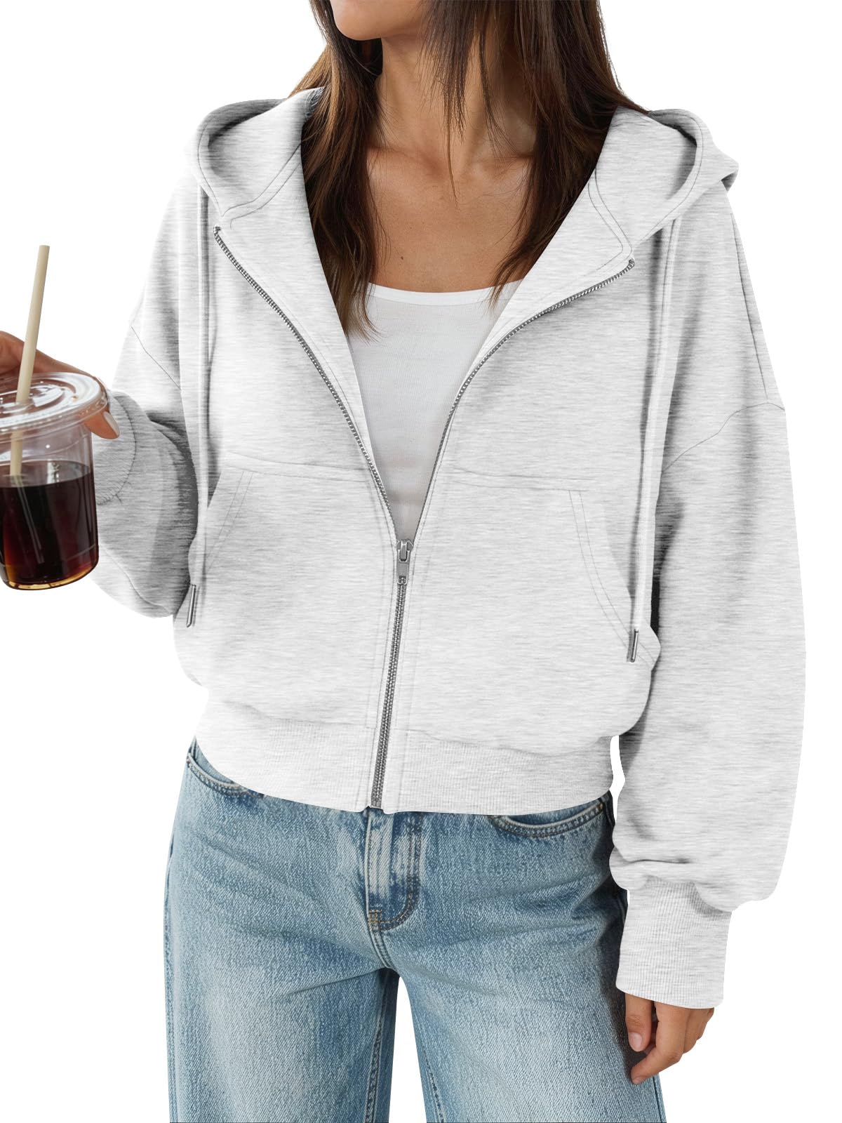 Trendy Queen Zip Up Hoodies For Women Cropped Sweatshirts Fall Fashion Outfits 2026 Y2k Fleece Teen Girls Clothes