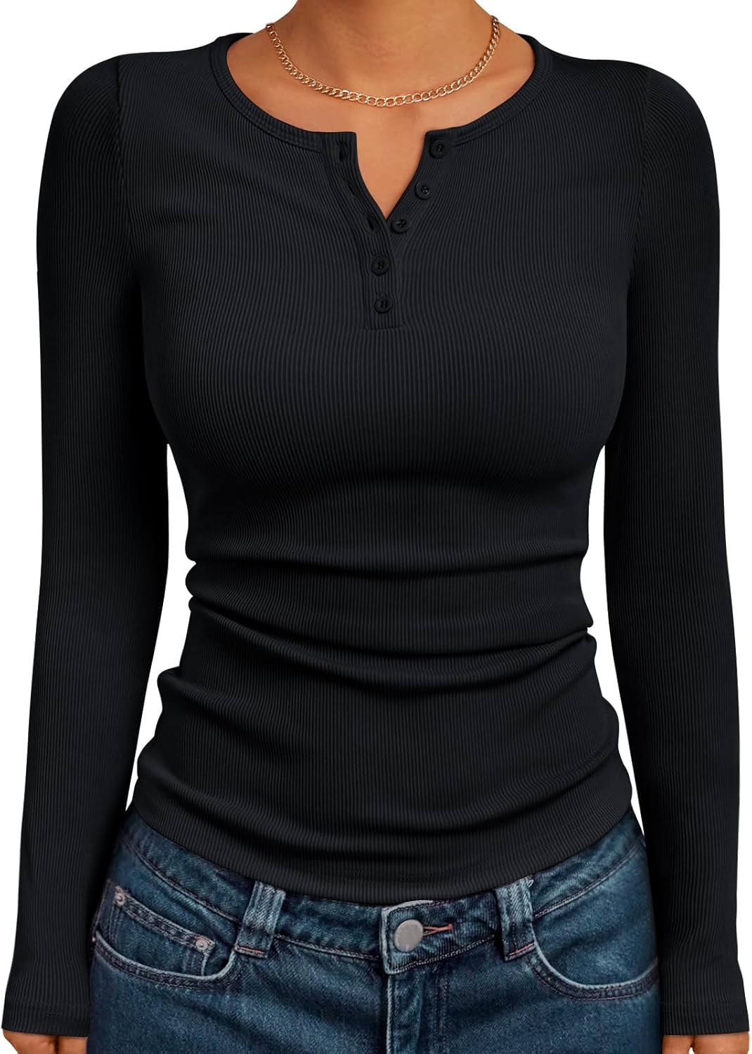 Trendy Queen Long Sleeve Henley Shirts for Women Fall Winter Ribbed Thermal Tops Casual Blouses Basics Tees Cute Sweaters