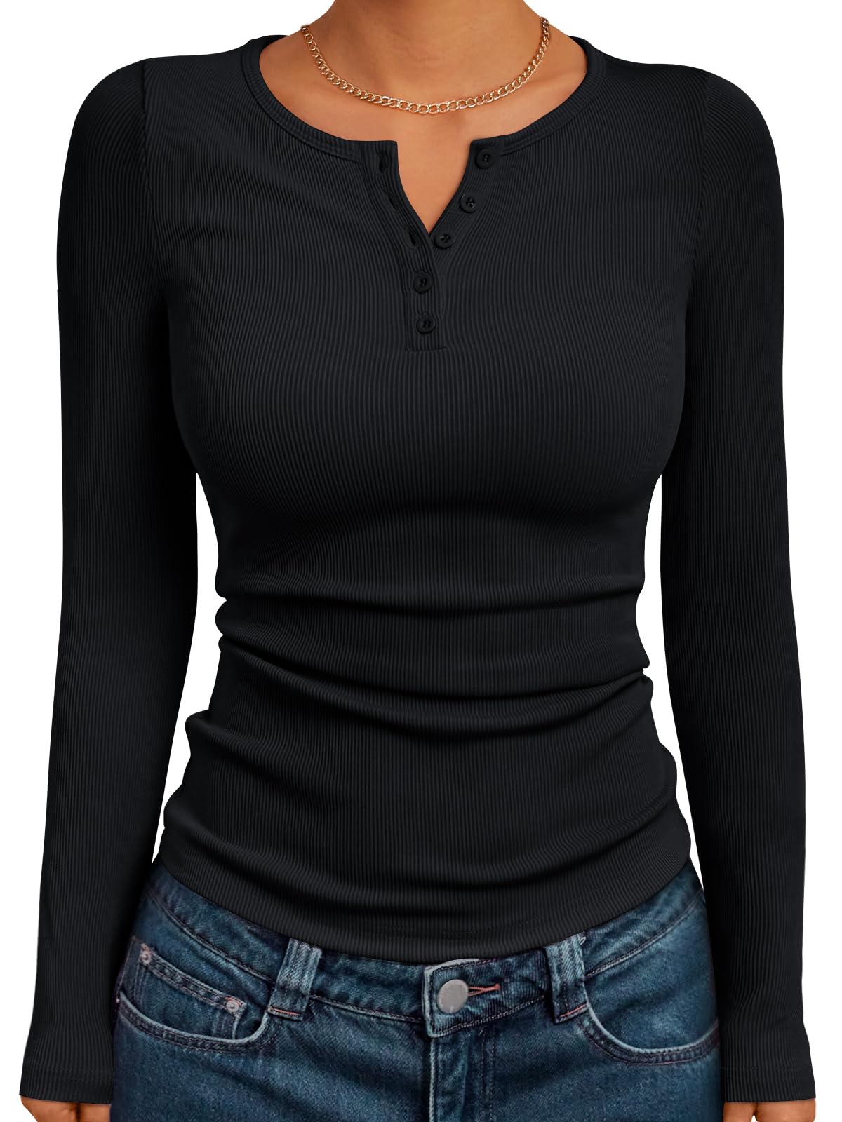 Trendy Queen Long Sleeve Henley Shirts for Women Fall Winter Ribbed Thermal Tops Casual Blouses Basics Tees Cute Sweaters