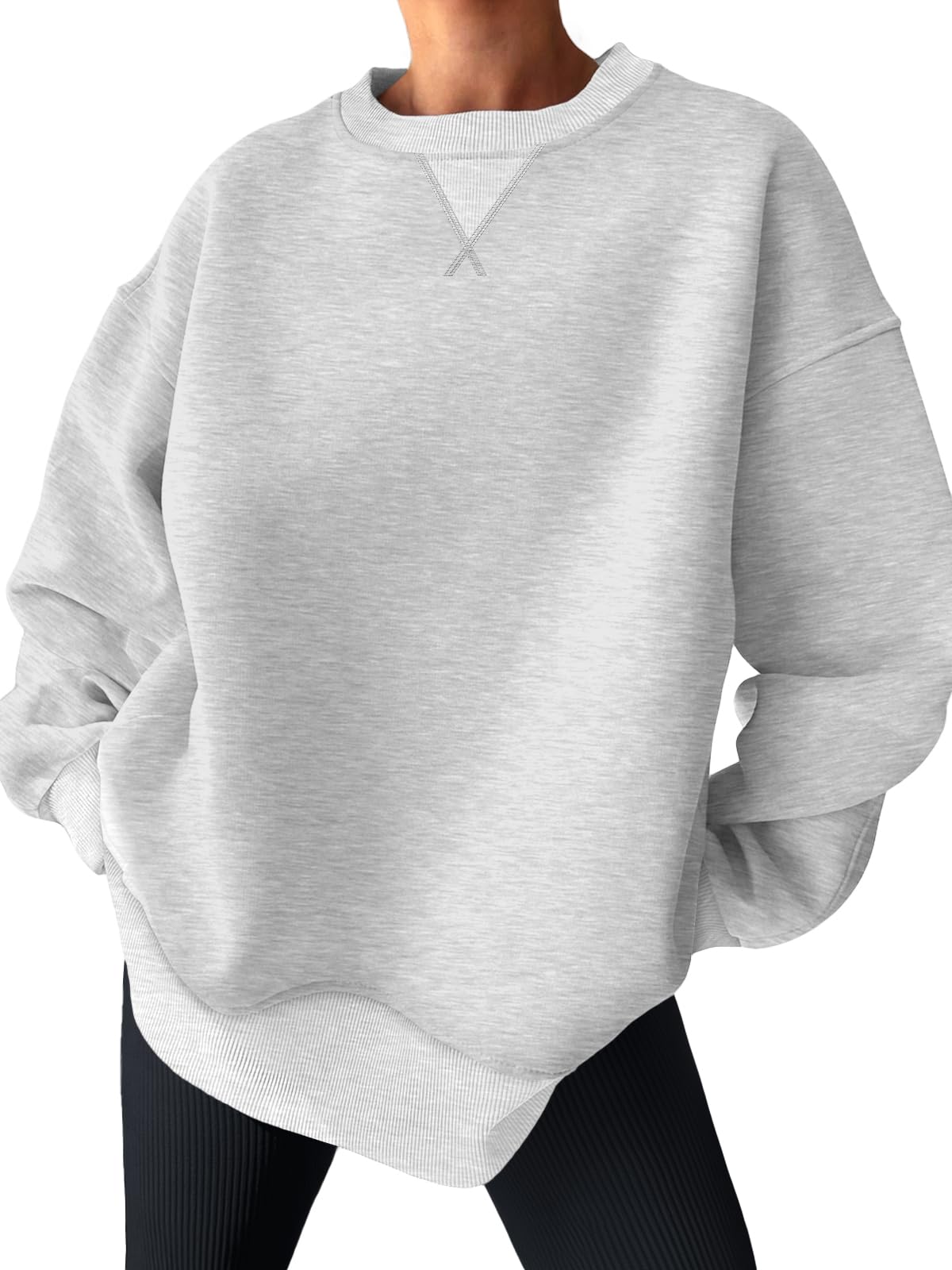 Trendy Queen Women's Oversized Color Block Fleeced Crewneck Sweatshirt