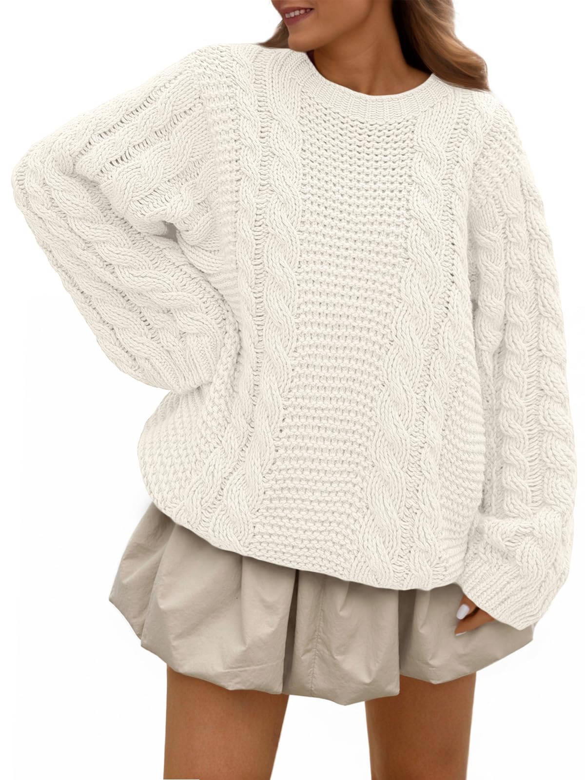 Trendy Queen Cable Knit Oversized Sweaters Womens Cozy Pullover Sweater Fall Winter Clothes