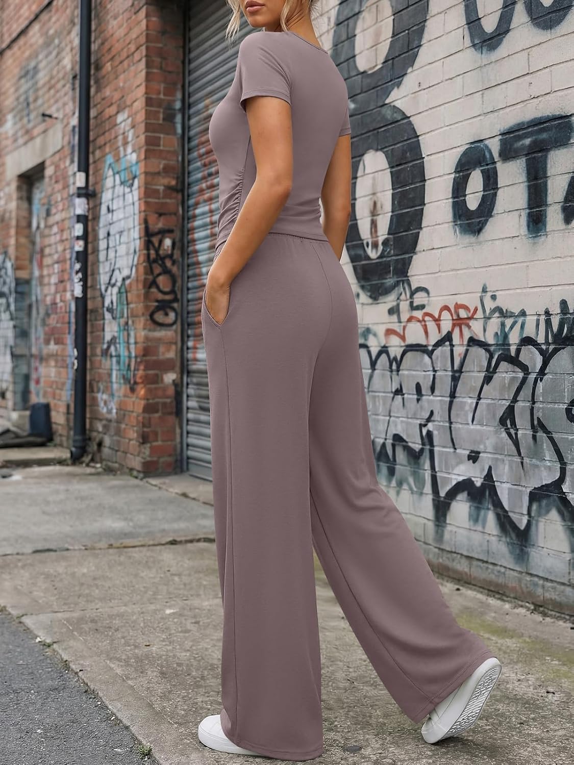 Trendy Queen Womens 2 Piece Sets Lounge Matching Set Cruise Casual Vacation Outfits Summer Wide Leg Pants Workout Clothes