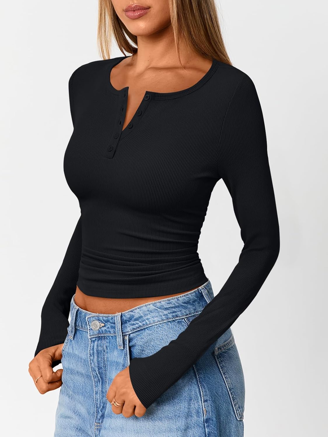 Trendy Queen Long Sleeve Henley Shirts for Women Fall Winter Ribbed Thermal Tops Casual Blouses Basics Tees Cute Sweaters