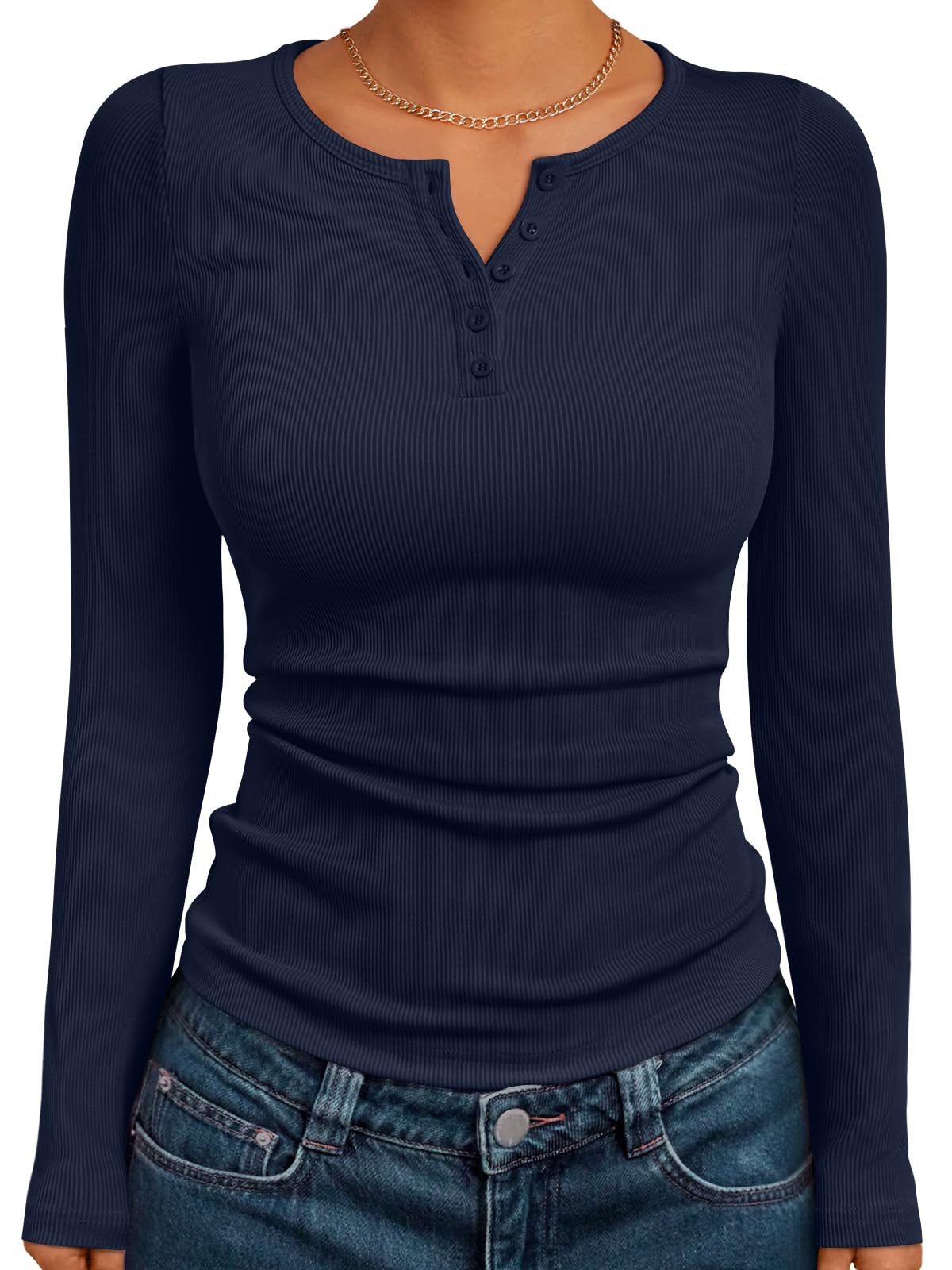 Trendy Queen Long Sleeve Henley Shirts for Women Fall Winter Ribbed Thermal Tops Casual Blouses Basics Tees Cute Sweaters