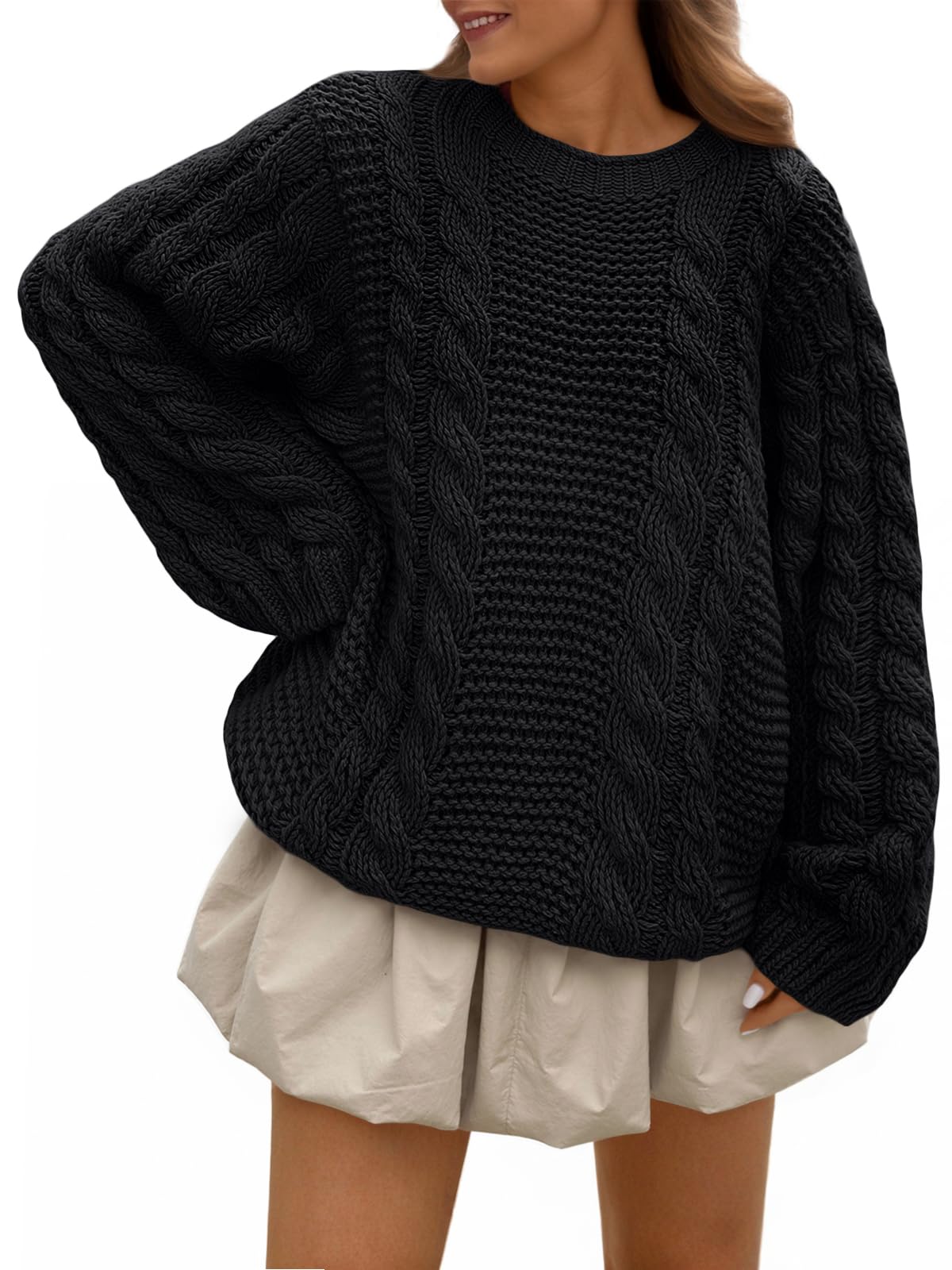 Trendy Queen Cable Knit Oversized Sweaters Womens Cozy Pullover Sweater Fall Winter Clothes