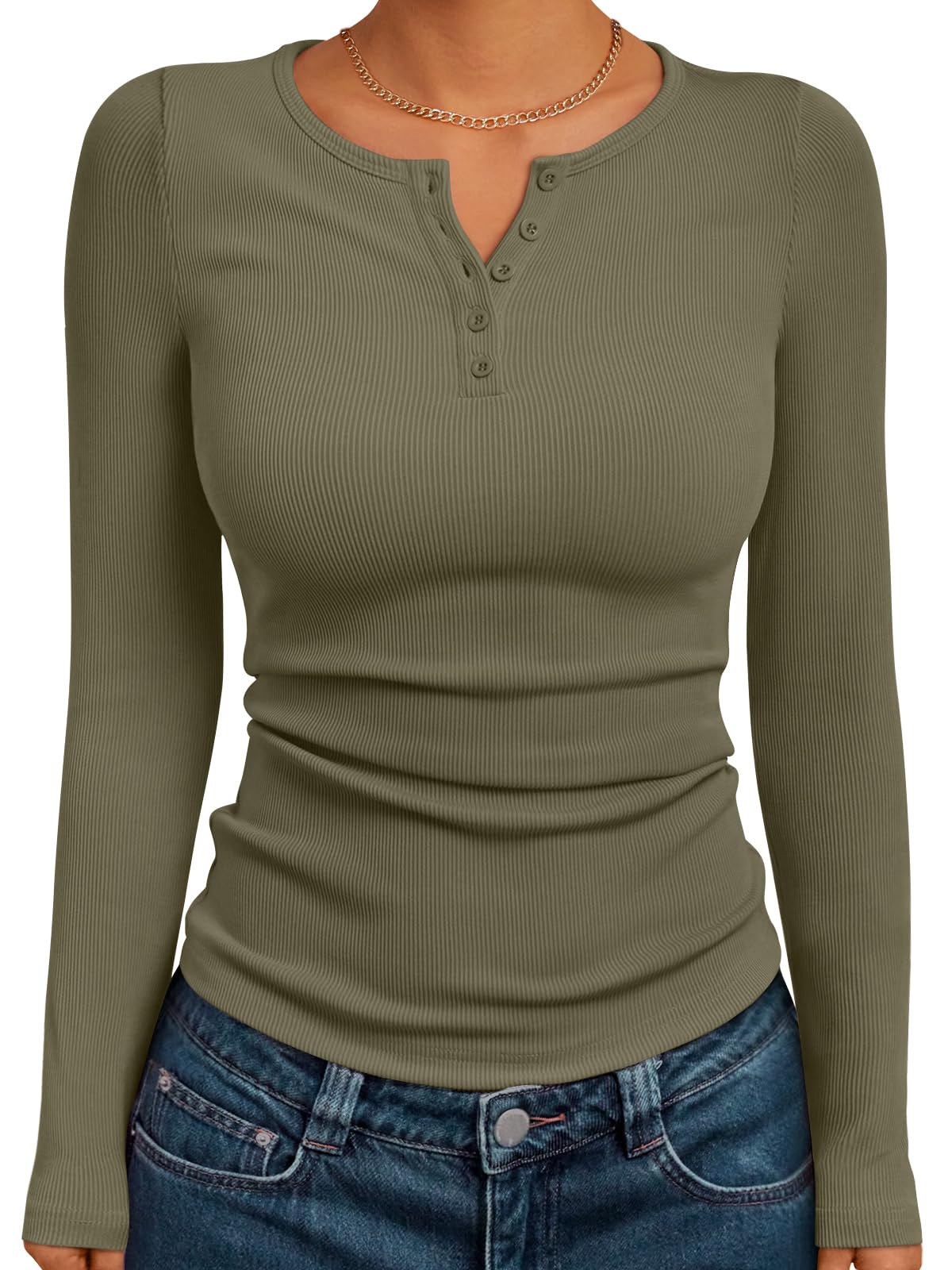 Trendy Queen Long Sleeve Henley Shirts for Women Fall Winter Ribbed Thermal Tops Casual Blouses Basics Tees Cute Sweaters